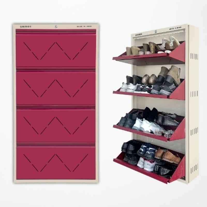 Sairox 20x8.5x56 inch CRC Sheet Maroon 4 Shelves Four Door Wall Mounted DIY Shoe Rack for 24-28 Pair, SXSR001