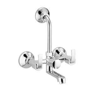 IRIS QBA9085 Brass Chrome Wall Mixer with Provision for Over Head Shower & 125mm Long Bend Pipe