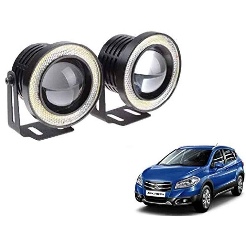 Kozdiko 2 Pcs 15W 3.5 inch High Power White LED Projector COB Fog Light Set with White Angel Eye Ring for Maruti Suzuki S-Cross, koz_72674
