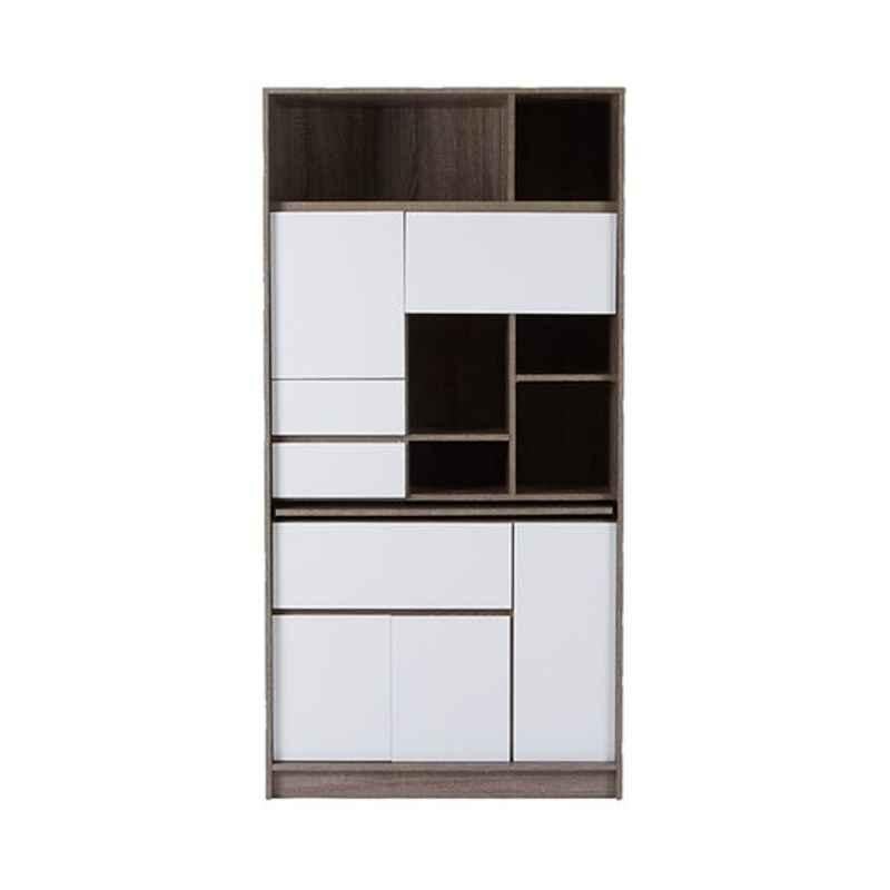 Homebox 46x90x180cm Wood White & Brown Cathy Multi-Shelf Study Desk with Bookcase, 160839482