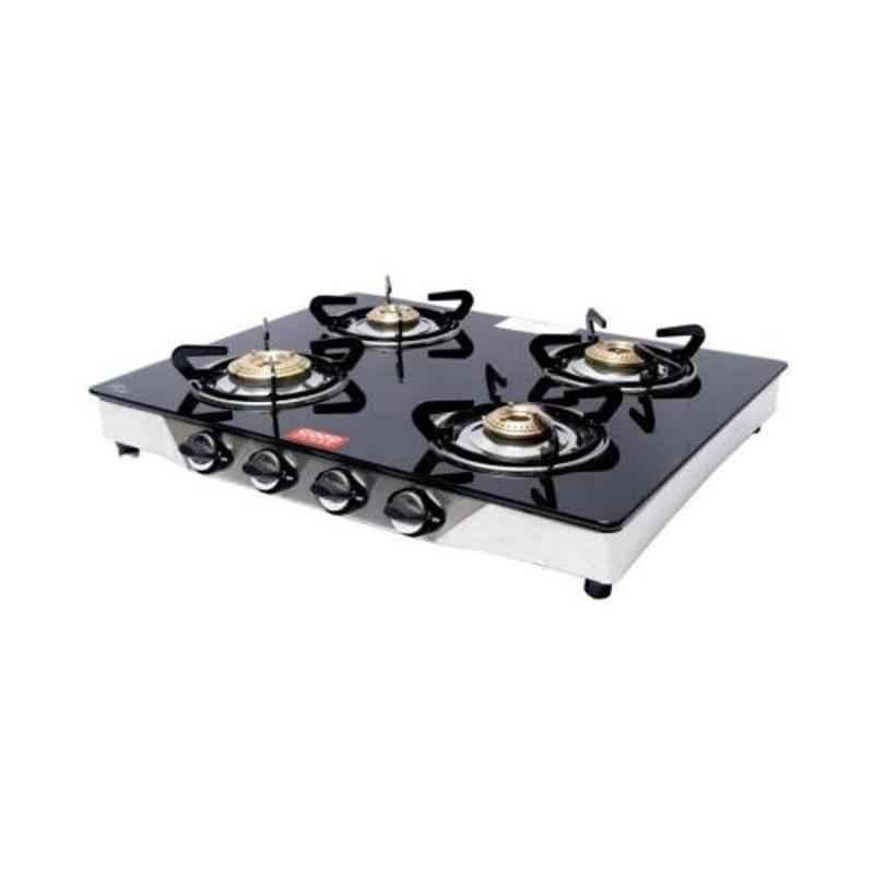 Good Flame Max Deluxe 4 Burners Manual Ignition Glass Gas Stove with ISI Quality Mark & 1 Year Warranty, GF062