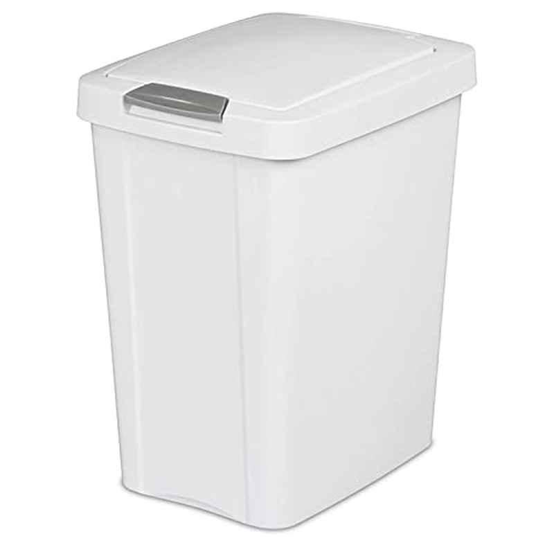 Sterilite 7.5 Gallon Plastic White Touch-Top Wastebasket with Titanium Latch, 111950