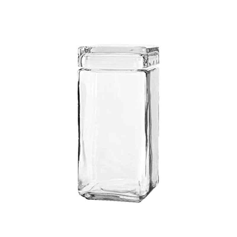 Anchor Hocking 2L Glass Clear Square Stackable Storage Jar with Glass Lid, 85589R