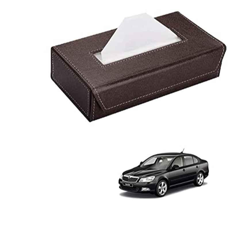 Kozdiko 100 Pulls PU Leather Brown Car Tissue Paper Box with 200 Sheets for Skoda Laura