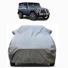 Aarex Auto Polyester Grey Car Body Cover with Mirror Pocket, Triple Stitched, Dustproof & Heat Resistant for Mahindra Thar All Models & Years (2012-2026)