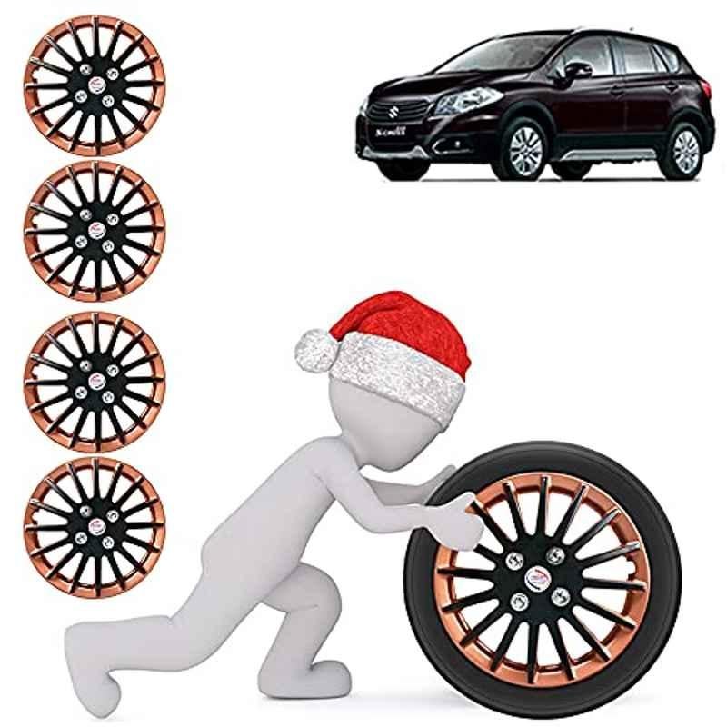 Auto Pearl 4 Pcs 15 inch ABS Copper & Black Press Fitting Wheel Cover Set for Maruti Suzuki S Cross