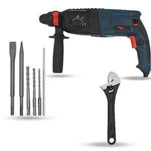 Hillgrove 1200W Forward & Reverse Rotation Hammer Impact Drill Machine with 5 Pcs SDS Plus Bit & 8 inch Adjustable Wrench, HGCM1222