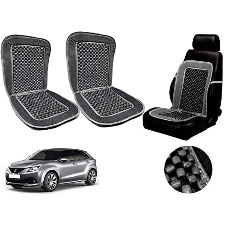 Auto Pearl PU, Velvet & Wooden Beads Grey Rectangular Seat Cushion for Maruti Suzuki New Baleno (Pack of 2 )