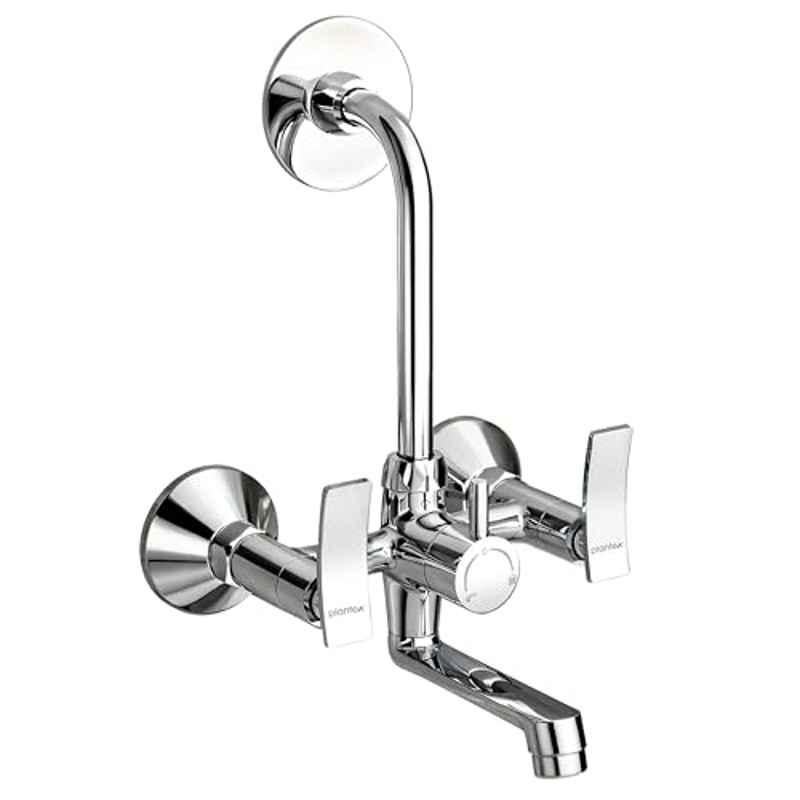 Plantex Pure Brass 2-in-1 Wall Mixer with Brass Wall Flange & Teflon Tape/Mixer Tap for Bathroom with Overhead Shower Provision & Long Bend Pipe/Taps for Bathroom (Star, Chrome)