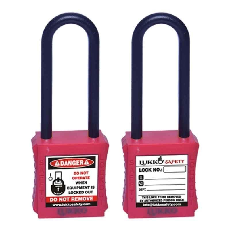 Lukko Safety 76mm Nylon Red Long Shackle Safety Lockout Padlockwith 2 Keys, LS-LC48