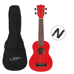Techno 21 inch Mahogany Red Soprano Ukulele with Strap & Carry Bag, RJ-UK-221