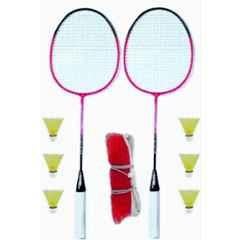 STYRKR Alloy Steel Multicolour Fox Badminton Combo- 2 Racket with Shuttle Pack of 6 & Net