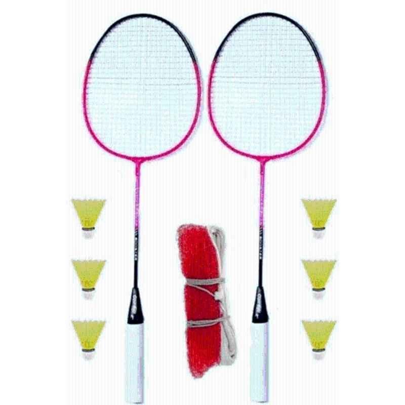 STYRKR Alloy Steel Multicolour Fox Badminton Combo- 2 Racket with Shuttle Pack of 6 & Net
