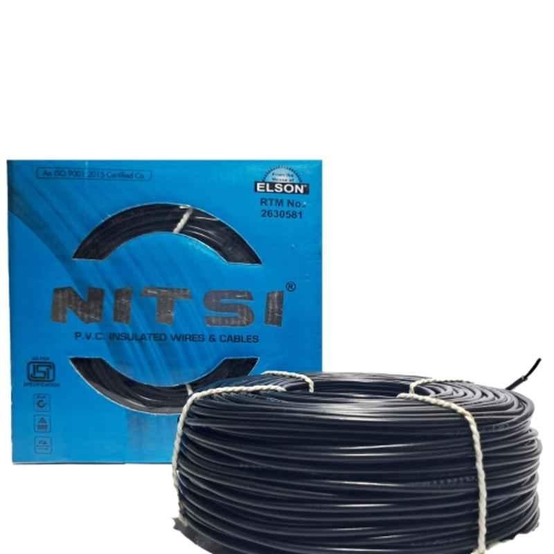 NITSI 1.5 Sqmm Single Core Black FR PVC Insulated CCR Copper Wire for Domestic & Industrial Purpose, Length: 91 m