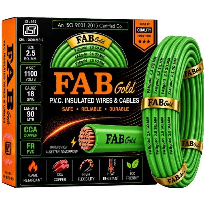 Fabgold 2.5 Sqmm Green FR PVC Multi Strand Electrical Wire, FABGOLD23, Length: 90m