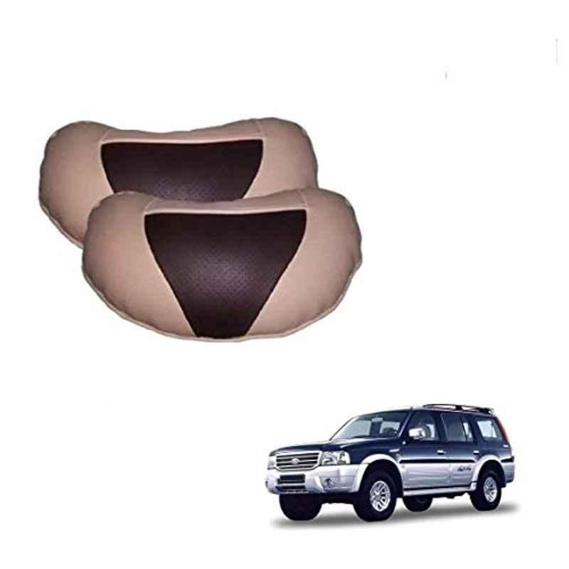 Kozdiko 2 Pcs Beige & Brown Car Neck Rest Cushion Pillow Set for Ford Endeavour