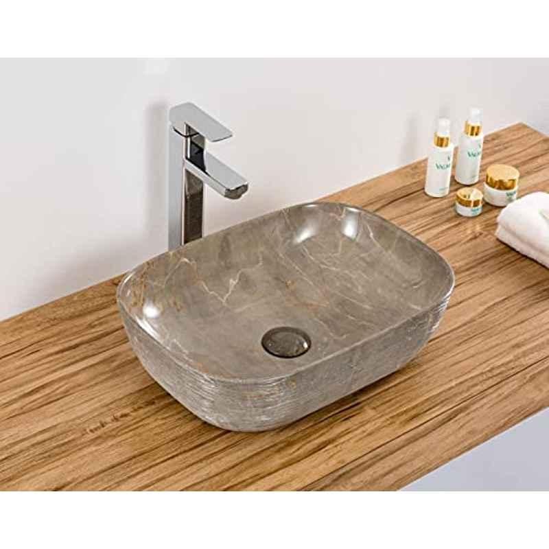 InArt 18x13x5.5 inch Ceramic White & Grey Countertop Wash Basin, INA-129