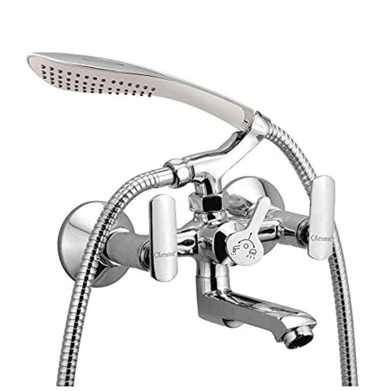 Oleanna Speed Brass Silver Chrome Finish Telephonic Wall Mixer with Crutch & Hand Shower Set