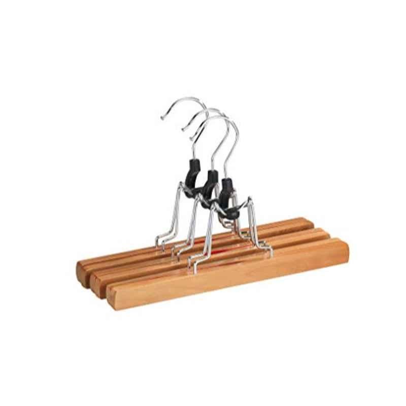 Wenko Wood Natural Trouser Clamping Closet Hanger (Pack of 3)