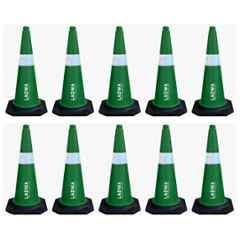 Ladwa 10 Pcs 750mm PVC Impact Resistant Green Road Traffic Safety Cone with 10m Chain & 10 Hooks Set
