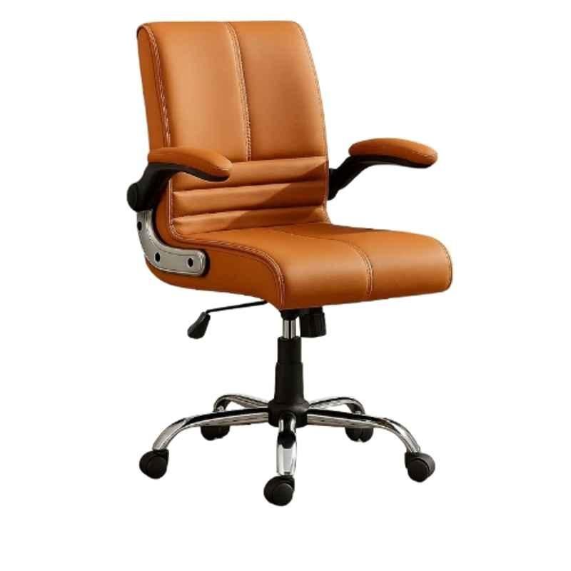 Newturn Maxson Leather Tan Medium Back Ergonomic Revolving Chair