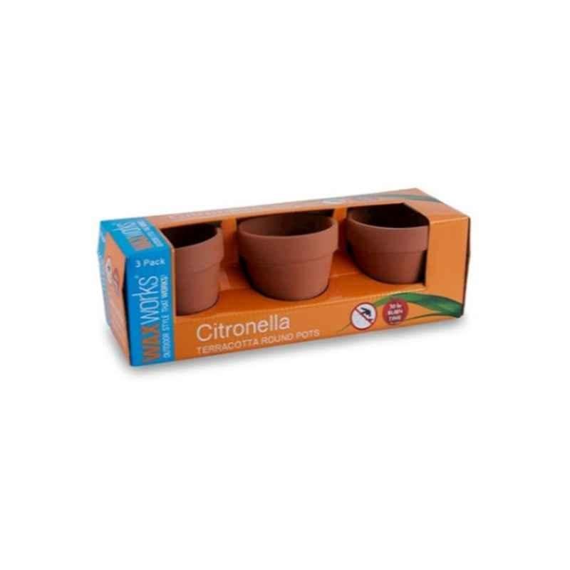 Waxworks Citronella Terracotta Round Wax Pot (Pack of 3)