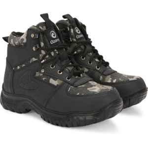 Ozarro Genuine Leather Steel Toe Green & Black Commando Army Safety Shoes, S4451, Size: 8