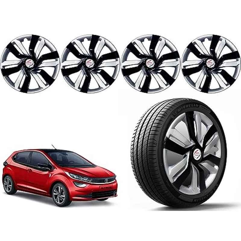 Auto Pearl 4 Pcs 14 inch Polypropylene Black & Silver Press Type Car Wheel Cover Set with Retention Ring for Tata Altroz, 14WC_Idtec_Rev_Altroz