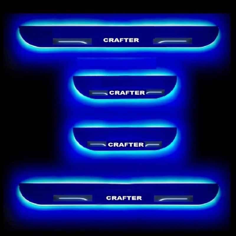 Car Accessories Hub 4 Pcs Acrylic Black Sill Scuff Plate Set with Blue LED for Volkswagen Crafter All Model-picture-44