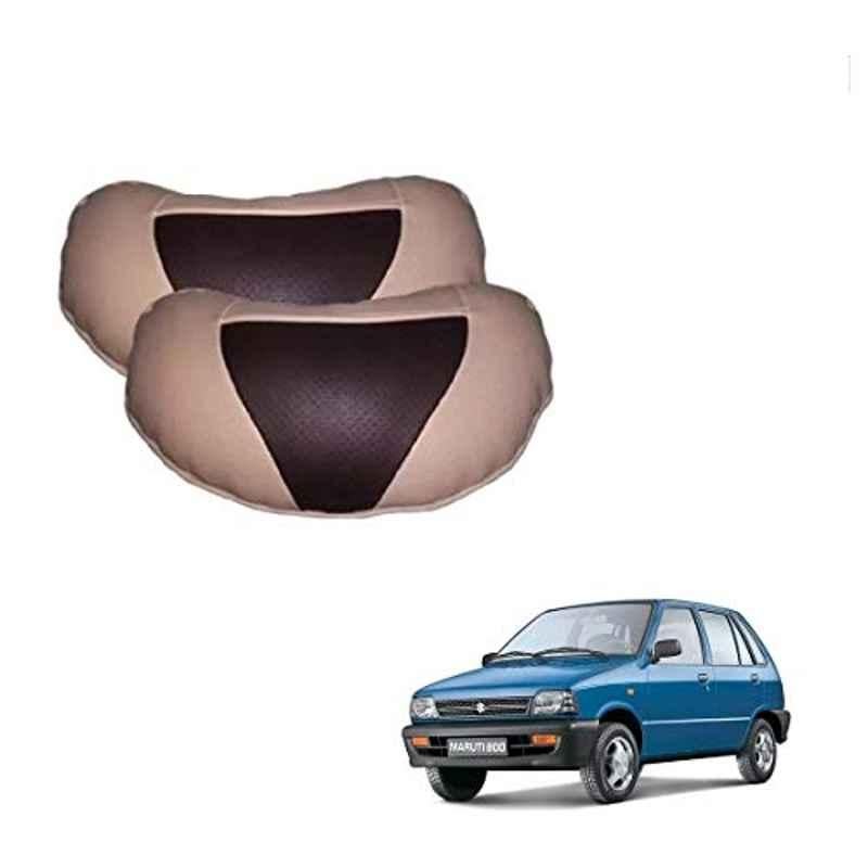 Kozdiko 2 Pcs Beige & Brown Car Neck Rest Cushion Pillow Set for Maruti Suzuki 800
