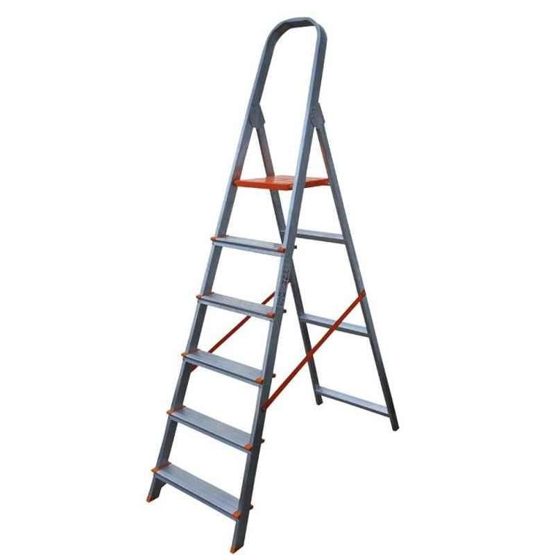 Aguerri Eco 6 Step Orange Silver Coated Aluminium Foldable Ladder with Platform, 4042