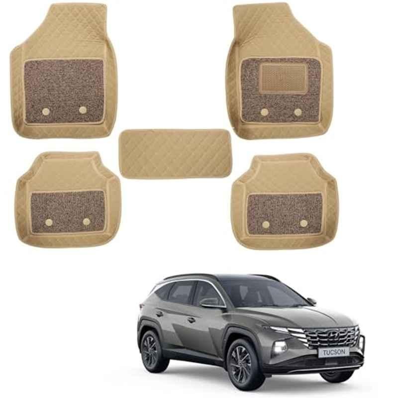 Kozdiko 5 Pcs Waterproof & Luxury 7D Beige Leatherette Car Floor Mats Set for Hyundai Tucson 2022-Present