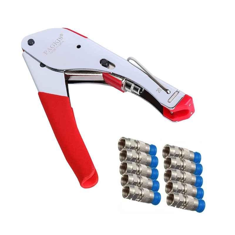 Se infla responsabilidad felicidad Buy PagKis Stainless Steel Dish Cable TV Compression Crimping Tool with 10F  Connectors for RG6 Cable Crimper Online At Price ₹556