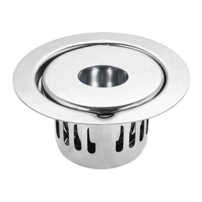 Ruhe 5x5 inch 304 Grade Stainless Steel Round Full Moon Cockroach Drain/Jali with Trap, 16-0408-04