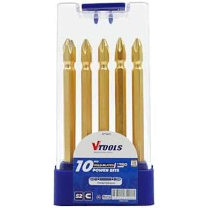 VTOOLS 10 Pcs 3/9 inch PH2 Steel Gold Magnetic Screwdriver Bits Set with Case, VT1411