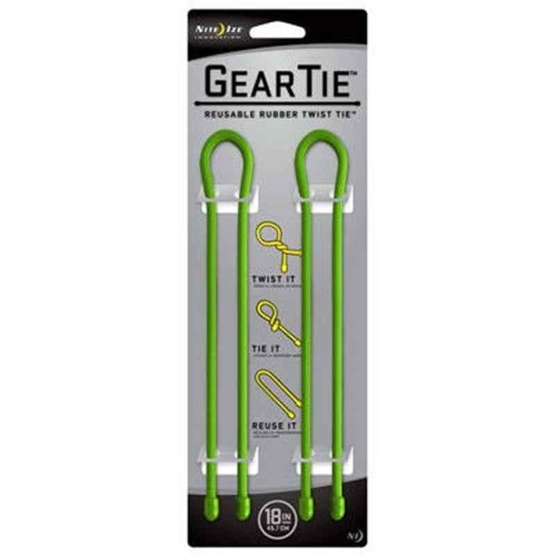 Nite Ize GearTie 18 inch Rubber Lime Reusable Twist Tie, NI5213 (Pack of 2)