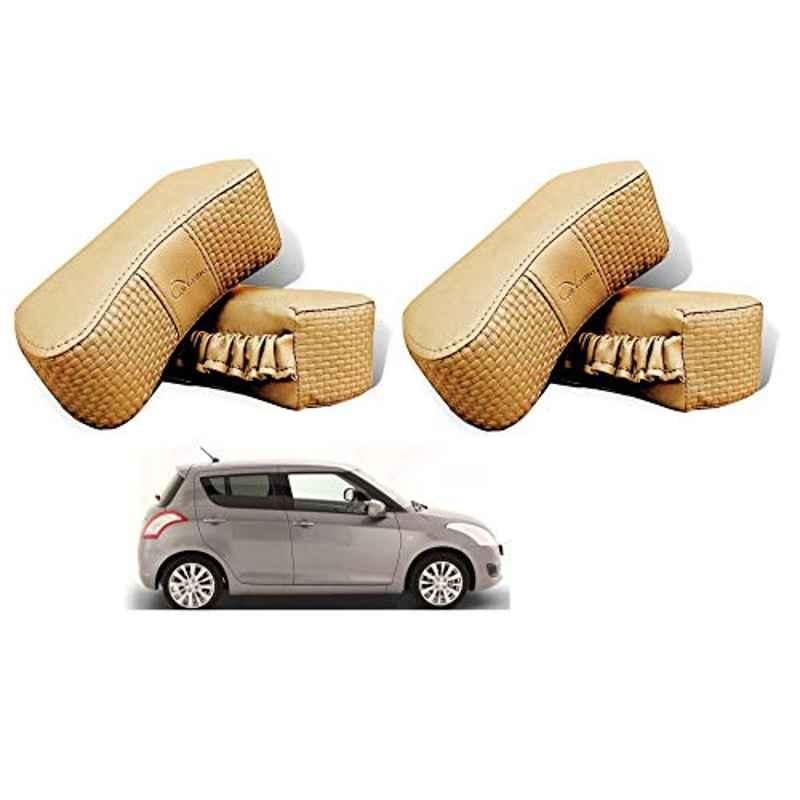 Kozdiko 4 Pcs CV Designer Beige Leatherite Neck Rest Car Cushion Pillow Set for Maruti Suzuki Swift Type-2 2011-2017