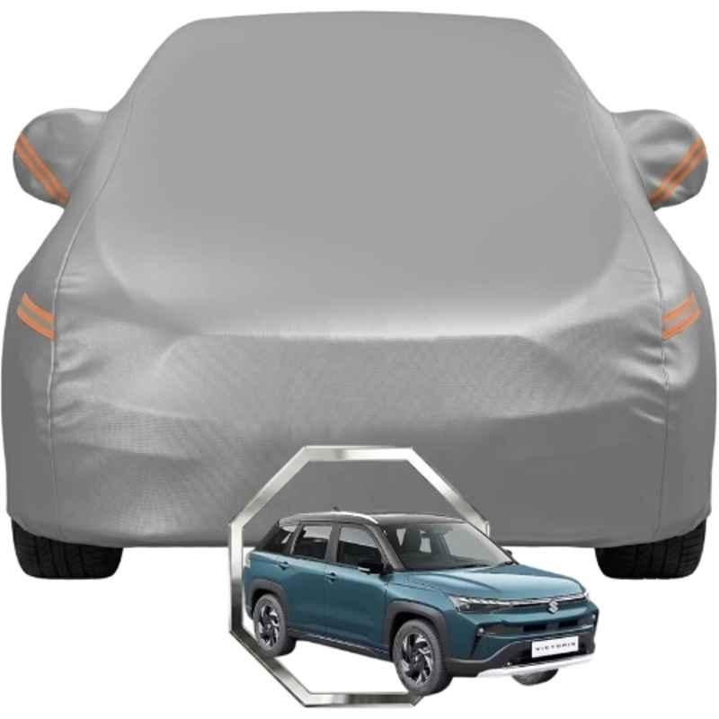 Allextreme Polyester Grey with Highlighter Car Cover with Mirror Pocket & Triple Stitched Bottom Elastic for Maruti Suzuki Victoris All Model & Years, MRT-SZK-VTR-GRY