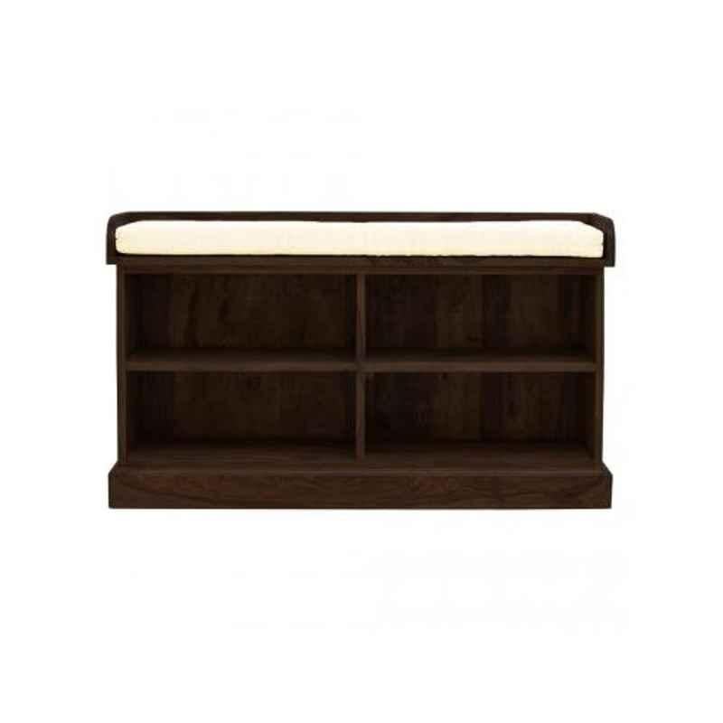 Angel Furniture 105x35x60cm Walnut Finish Solid Sheesham Wood Shoe Rack Open Storage Seat, AF-157W