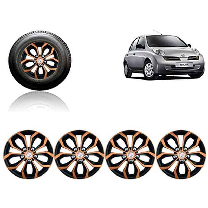 Auto Pearl 4 Pcs 14 inch ABS Black & Copper Press Fitting Wheel Cover Set for Nissan Micra