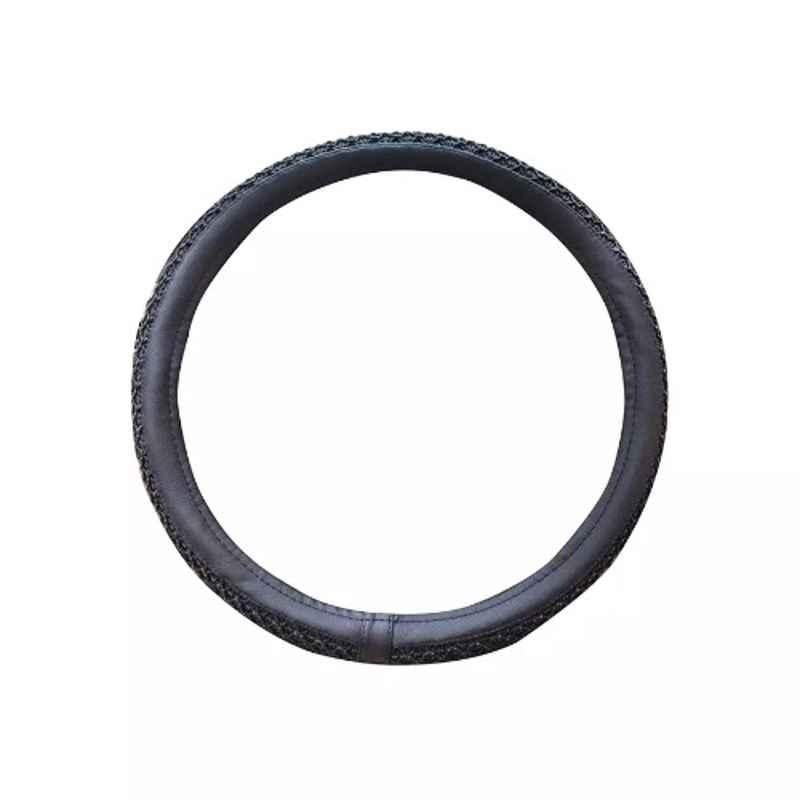 Edylinn 14.5-15.5 inch Leather Black Medium Steering Wheel Cover for Tata Sumo