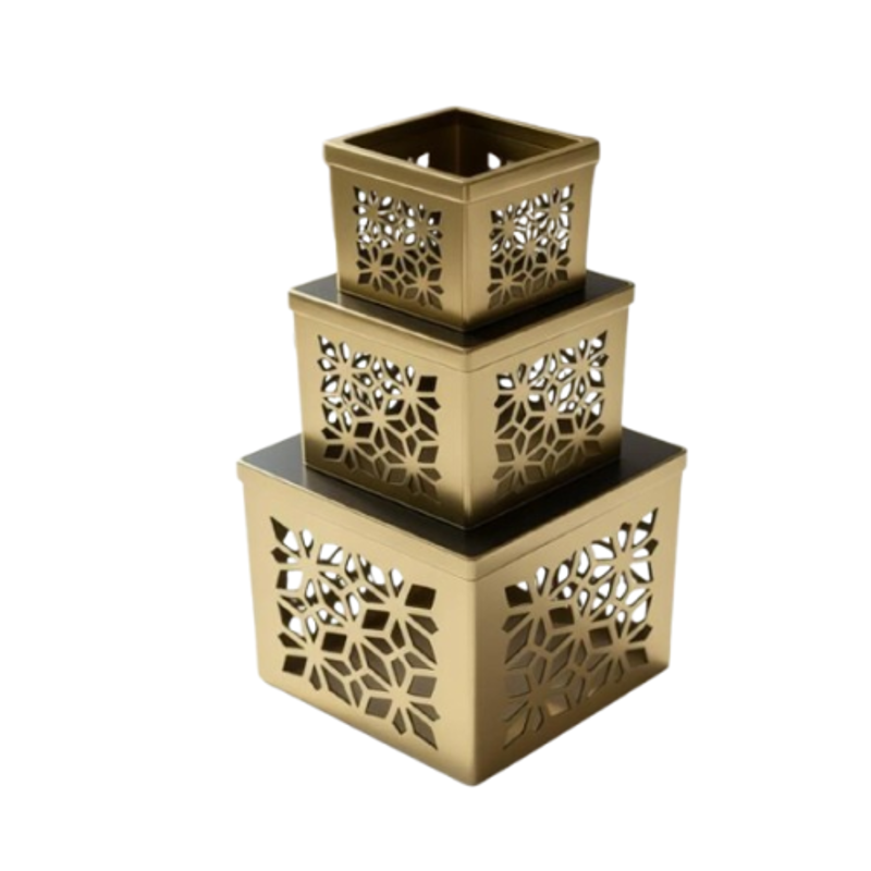 KIING 3 Pcs Stainless Steel PVD Coating Golden Premium Decorative Riser & Serving Stand Set
