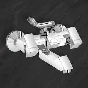 Plantex Pri-317 Pure Brass Telephonic Wall Mixer with Crutch Arranging of Hot & Cold Water with Water Saving Nozzle for Bathroom & Brass Wall Flange (Chrome)