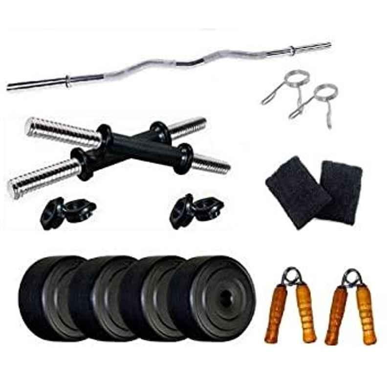 Spanco Multicolor Home Gym with 34kg PVC Weight Plates (5kgx4 = 20kg + 25kgx4 = 10kg + 2kgx2 = 4kg) Wristband Curl Rod & Dumbbell Rods for Home Gym Exercise, Fitness & Weight Lifting
