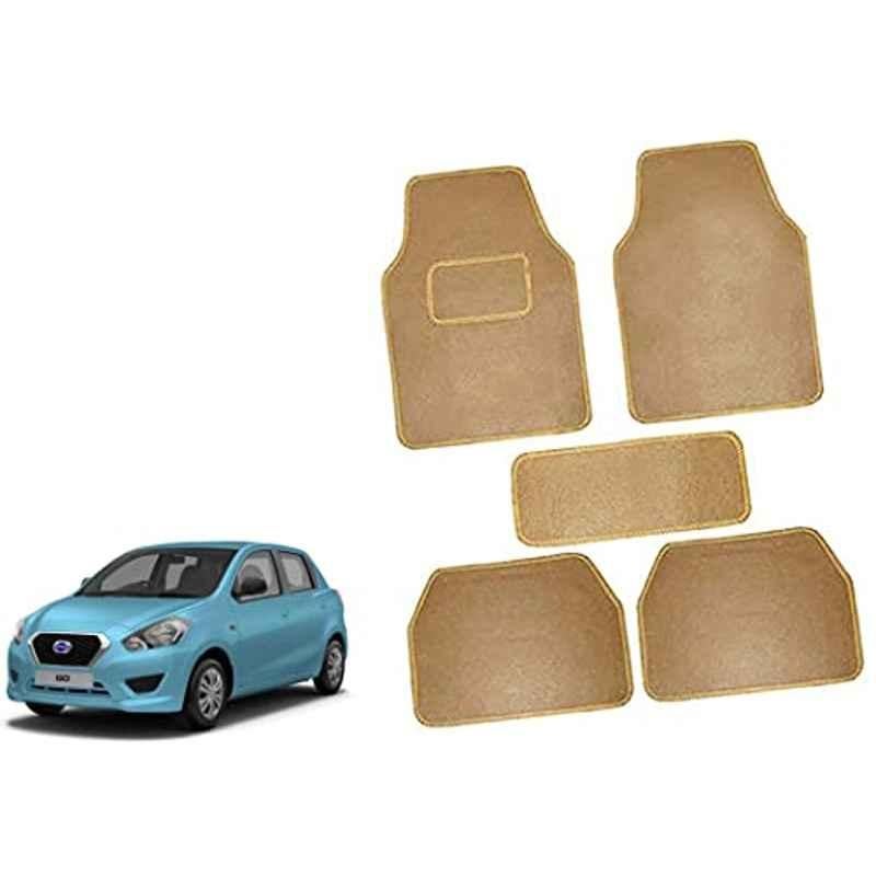 Auto Pearl 5 Pcs Polyester Beige Car Floor Carpet Set for Nissan Datsun Go 2020