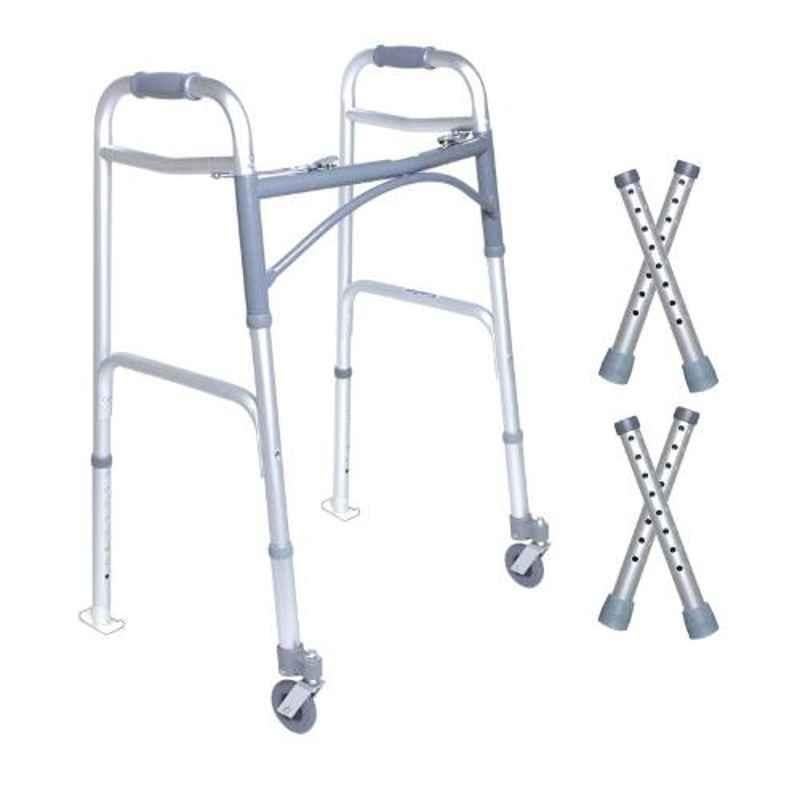 KosmoCare 30.5 37.5 inch Deluxe Folding Walker with Swivel Wheels & Carpet Gliders, RX214SC