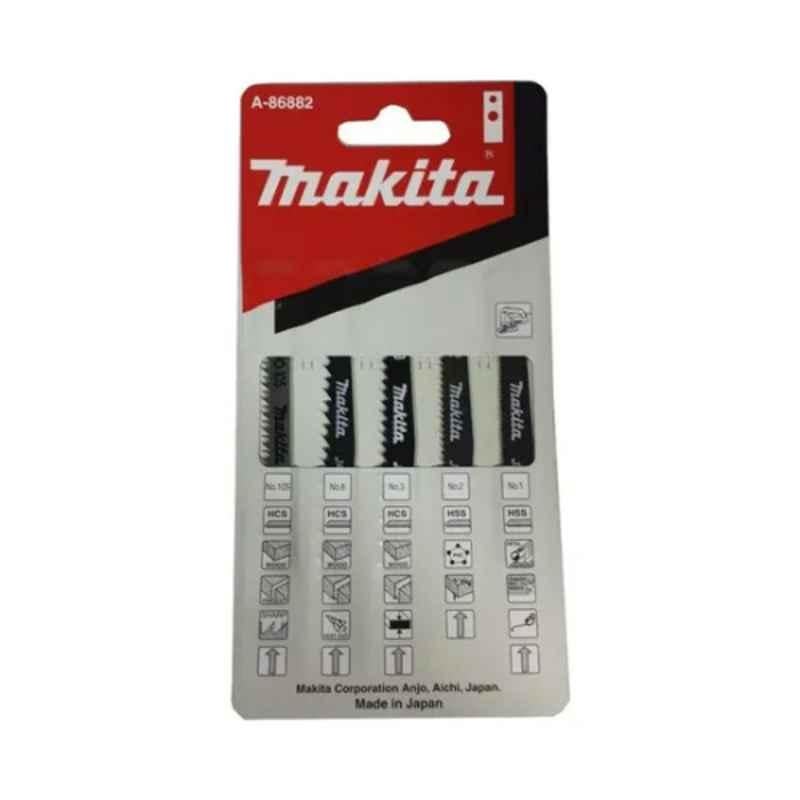 Makita 5 Pcs Black & Silver Jigsaw Blade Set, A-86882