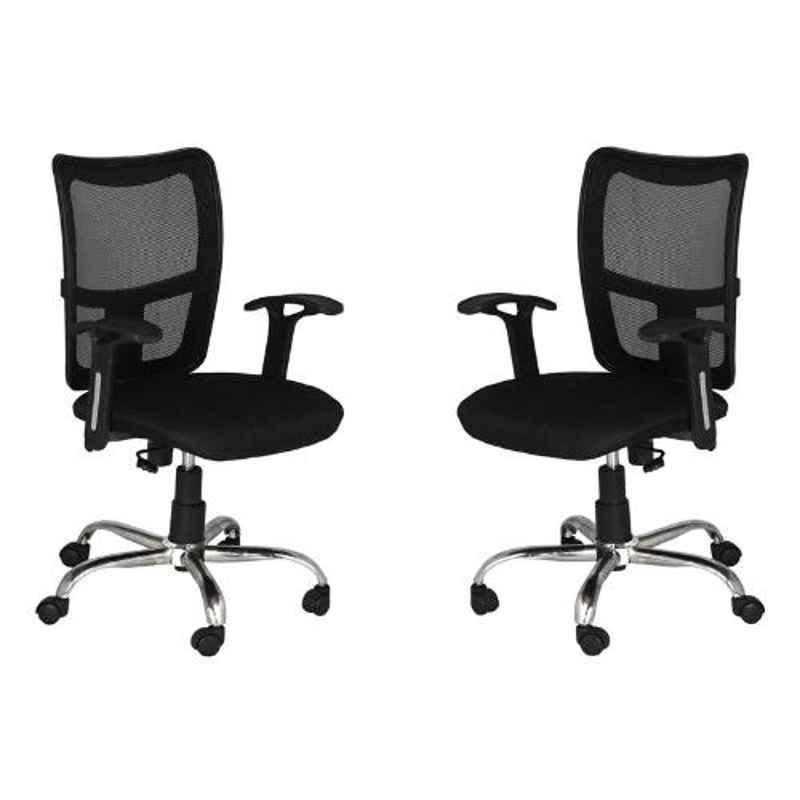 Da Urban Cosmo Black Fabric, Mesh, Foam & Chrome Medium Back Office Revolving Chair with Arms (Pack of 2)