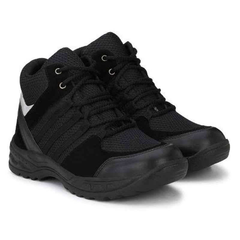 Wonker SR-6402 Leather Steel Toe Black Safety Shoes, Size: 8