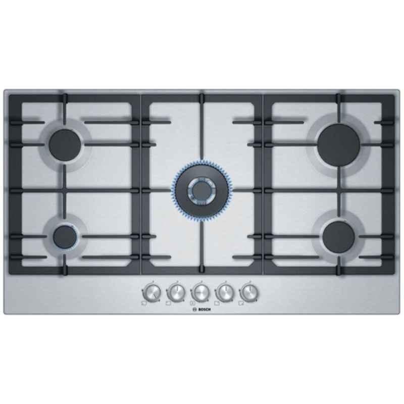Bosch 4kW Stainless Steel 5 Gas Burners Hob, PCQ9B5O90M